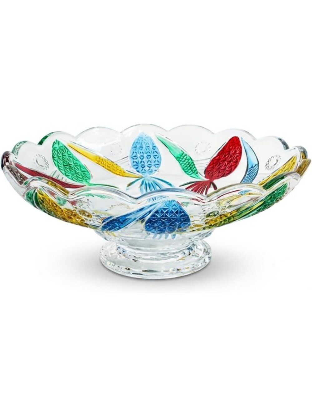 Colorful Hand-Painted Pineapple Crystal Glass Fruit Bowl - 11" Decorative